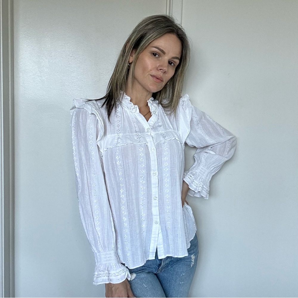 Isabel Marant White Ruffled Button-Up Blouse